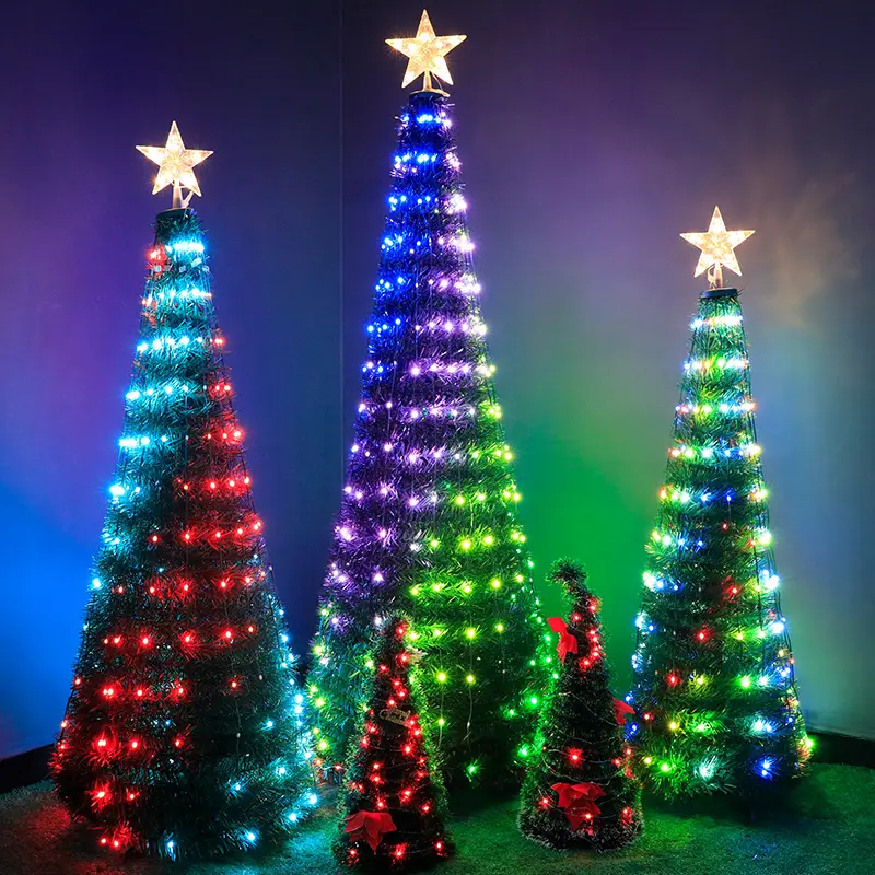 Светильники для рождественской елки, Складные Выдвижные Искусственные пластиковые светильники для рождественской елки со светодиодной подсветкой, меняющие цвет