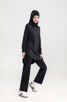 Tunique de sport pour femmes musulmanes, mode modeste, avec logo personnalisé OEM, ourlet incurvé, haut long, anti-remontée