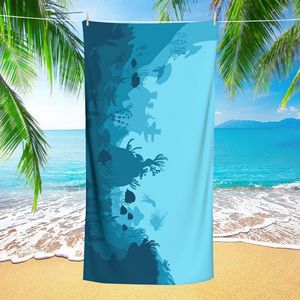 Telo mare con stampa di vita marina subacquea - Telo grande assorbente ad asciugatura rapida con gradiente <span class=keywords><strong>blu</strong></span> per vacanze al mare e in piscina - Product Image 5