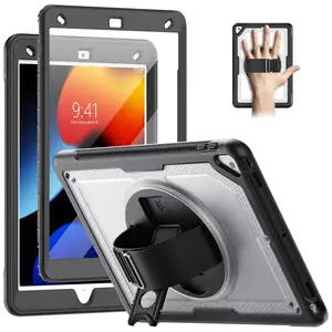 Transparent Tablet Case For iPad 9th 8th 7th Gen 10.2 inch Cases Screen Protector Hand Shoulder Strap Rotate Stand Tablet Cover