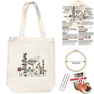 กระเป๋าผ้าแคนวาสแบบ DIY สำหรับผู้เริ่มต้นไม่ใช้เย็บปักถักร้อยชุดทำมือปรับแต่งได้ลายดอกไม้งานรีดบนฝีมืองานเย็บปักถักร้อย - Product Image 4