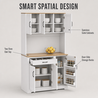 Buffet blanc et chêne, armoire de rangement à 3 portes ouvertes, 1 tiroir, 2 portes en mélamine, meuble de cuisine, garde-manger, vente en gros