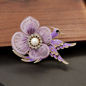 Broches de Flores y Aves Estilo Chino para Mujer, Broches de Perlas y Diamantes de Imitación, Accesorios de Tela para Ropa, Joyería Vintage - Product Image 4
