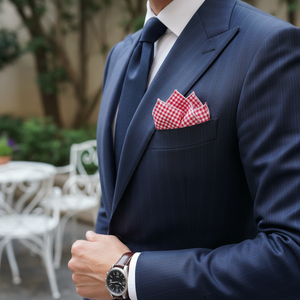 <b>Red</b> and White <b>Gingham</b> Neckerchief for Men's Suit Jackets - Product Image 3