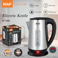 Bouilloire électrique RAF R.7300 1500W 2.0L avec indicateur de niveau d'eau, en acier inoxydable 201, prise VDE, chauffage rapide pour la préparation de boissons chaudes