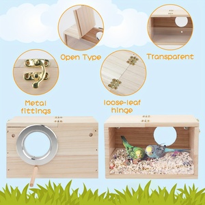 Nichoir carré en bois pour l'élevage d'oiseaux avec fenêtre de visualisation pour perruches et calopsittes - Product Image 4