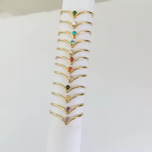 Joyería fina de alta calidad con relleno de oro de 14K, anillos de bisel de circón con piedra de nacimiento, anillo redondo de plata 925 en forma de V para mujer, regalo pequeño para fiesta - Product Image 4