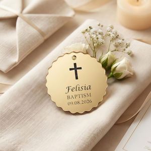 Étiquette ronde ondulée en acrylique gravée au laser, cadeau personnalisé pour mariage, baptême, nom de bébé, première communion, faible MOQ - Product Image 5