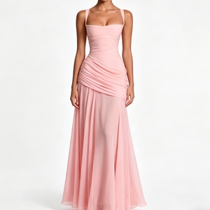 Vestido Maxi de Gasa <span class=keywords><strong>con</strong></span> Cuello Cuadrado, Espalda Cruzada <span class=keywords><strong>y</strong></span> Fruncido, <span class=keywords><strong>con</strong></span> Cordones de Corsé, <span class=keywords><strong>Vestidos</strong></span> de Mujer Sehe Fashion - Product Image 1