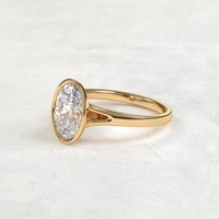 Anillo de Compromiso Solitario con Diamante Cultivado en Laboratorio de 2 Quilates, Corte Ovalado, Engaste de Bisel, Tallo Dividido, Oro Sólido de 14K/18K, Certificado IGI, CVD/HPHT, Personalizado