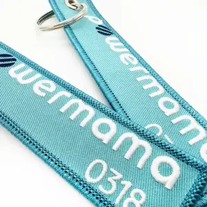 Personalized Custom Logo Embroidery Fabric Airplane Woven Key Tag Jet Tag Fabric Embroidery Woven Keychain