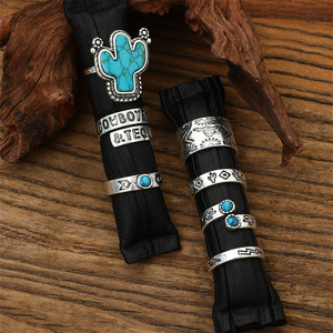<span class=keywords><strong>Anelli</strong></span> turchesi Cactus da donna <span class=keywords><strong>in</strong></span> <span class=keywords><strong>argento</strong></span> Vintage Western etnico 7 pz - Product Image 3