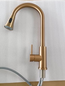 Modern Single Handle Kitchen Faucet Blackened Brass Deck <b>Mounted</b> Pull Down <b>Spray</b> Contemporary Design - Product Image 4