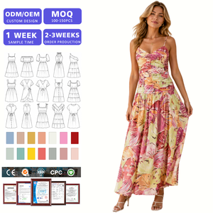 Wholesale Elegant Popular <b>Spaghetti</b> Strap Sleeveless Soft Breathable Summer Fashion Floral Maxi Dress MOQ 100PCS - Product Image 1