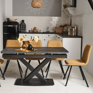 Sedia da pranzo imbottita in tessuto <span class=keywords><strong>color</strong></span> <span class=keywords><strong>senape</strong></span> moderna elegante con schienale morbido per la <span class=keywords><strong>cucina</strong></span> della sala da pranzo - Product Image 5