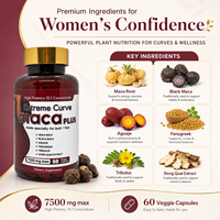 Maca Plus Curves Extreme Nutrition, capsules à base de maca pour les fesses et les hanches, 60 unités, faible teneur en gras, aromatisées, flacon, fabricant OEM