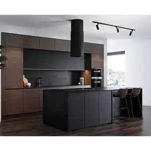 Lacquer Kitchen Cabinet New Modern Wooden Veneer Matt Lacquer Finished Black Kitchen Cabinet Designs