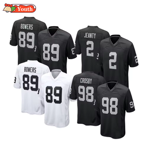 Jugend Kinder <span class=keywords><strong>2</strong></span> Ashton Jeanty 89 Brock Bowers 98 Maxx Crosby Las Vegas Schwarz Weiß Genähte American Football Trikots - Product Image 1