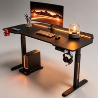 Bureau de jeu LED RGB, hauteur réglable électriquement, préréglages de mémoire, crochet pour casque