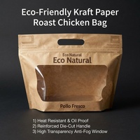 Sacs personnalisés en PE imprimé avec poignée, fenêtre transparente, film résistant à la chaleur, recyclables, en papier kraft, pour poulet rôti et aliments cuits