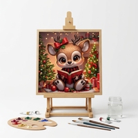 Kit de Peinture par Numéros Mignon Renne de Noël Lisant un Livre Peinture Acrylique DIY sur Toile pour Adultes Débutants 16x16 Pouces