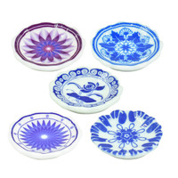 Assiette miniature en résine bleue et blanche à l'échelle 1/12, accessoires de cuisine pour maison de poupée, modèle de jouet de simulation de dîner