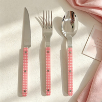 Ensemble de couverts occidentaux en acier inoxydable 316 français avec manche à motif damier, couteau, fourchette et cuillère, style INS, pour steak, restaurant occidental, cadeau