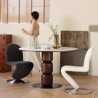 Ensemble de table à manger ronde en bois massif de style italien de luxe avec plateau en pierre frittée, 6 places, design nordique moderne, garantie de 10 ans
