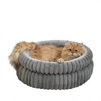 Coussin pour chat Deep Sleep Donut, forme ronde, en fausse fourrure, confortable et chaud, avec rebord haut, lavable en machine, base antidérapante
