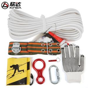 Cuerda de escape de incendios Xinda de 15 mm y 10 m, juego de 7 piezas, kit de supervivencia de emergencia para edificios altos con guantes, mosquetón y arnés. - Product Image 1