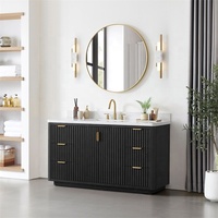 Meuble-lavabo de salle de bain en bois massif cannelé de luxe, finition laquée personnalisée, avec plan de travail en quartz stratifié