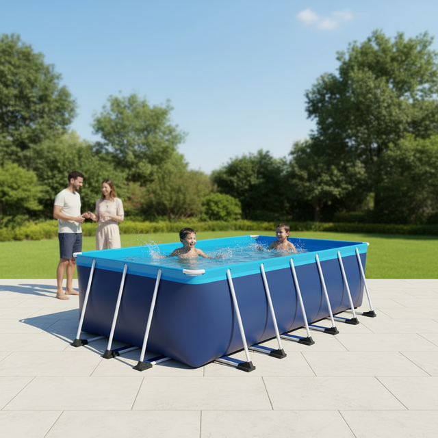 Moveable Foldable Water Storage Tank Rectangular Ground Swimming Pool with Frame Configurable Filter for Garden
