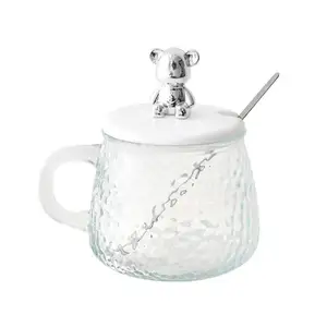 Selling 420ml Modern Clear Simplicity Beverage single wall Coffee Mug with Lid Handle