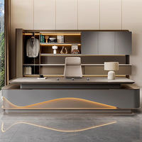 Bureau de direction haut de gamme convertible en L en bois avec rangements pour salle de réunion