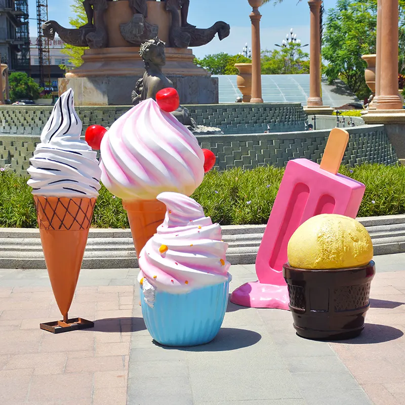 Outdoor fiberglass decoration shopping mall dessert theme simulation cake ice cream model large glass steel sculpture