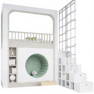 Lit en bois massif à deux étages Secret Hideout pour enfants - Luxe <span class=keywords><strong>l</strong></span>éger et minimaliste, personnalisable avec rangements et barrières de sécurité - Product Image 1