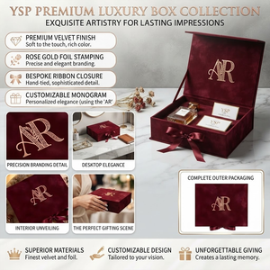 Scatola Regalo di Lusso Personalizzata in Velluto Bordeaux con Chiusura Magnetica e Monogramma in Lamina d'Oro per Inviti di Nozze e Confezioni <span class=keywords><strong>VIP</strong></span> PR - Product Image 1