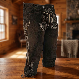 Costume d'Oktoberfest pour homme grande taille, coupe-vent, de haute qualité, traditionnel bavarois, Lederhosen en daim de vache à motif. - Product Image 2