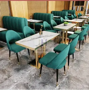 现代餐厅家具天鹅绒绿色展位座椅自助餐厅沙发咖啡厅桌椅套装餐厅和酒吧