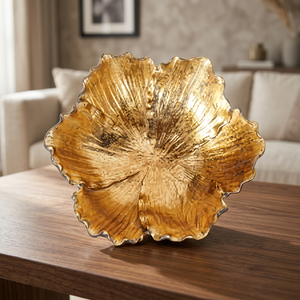 Assiette décorative en métal en forme de fleur, faite à la main, polie, style glamour, motif végétal, vaisselle et assiettes - Product Image 1
