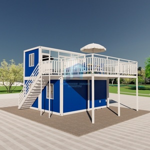 Contenitore in acciaio prefabbricato bianco blu casa con grandi porte finestre per alberghi contenitori per dormire uso per appartamenti uffici - Product Image 2