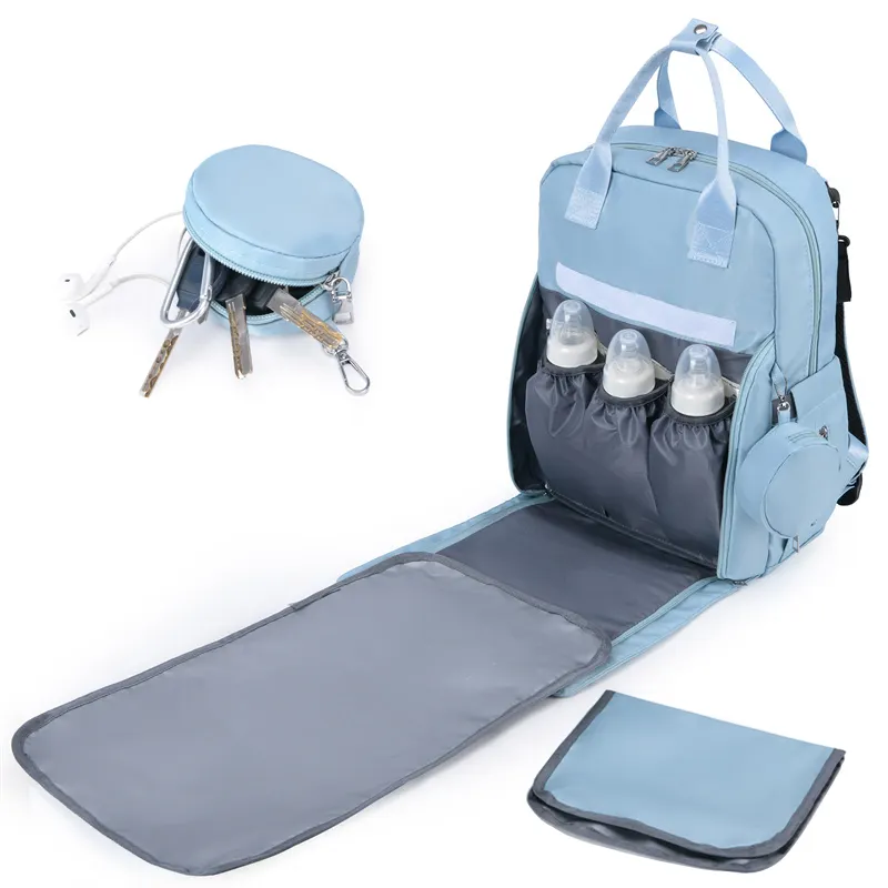 Hot 2023 Waterproof nylon baby stroller caddy bottle changing mat pad nappy bag travel diaper wet bag backpack for mother