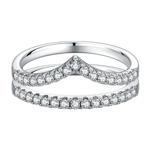 Moda moissanite diamante branco banhado a ouro prata esterlina 925 simples linha anel jóias