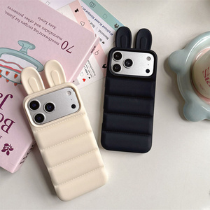 Simple Matte Puffer Rabbit Ears Mobile Phone <b>case</b> for <b>iPhone</b> 17 16 15 14 Pro Max cute Frosting Solid color soft ins Back Cover - Product Image 4