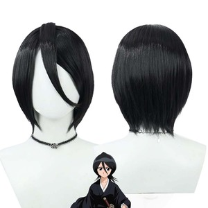 Peluca Corta Negra Lisa para Cosplay de <span class=keywords><strong>BLEACH</strong></span>, Aizen Sousuke, Chika Shihoin, Kuchiki <span class=keywords><strong>Rukia</strong></span>, para Fiesta de Halloween, AOKG-086 - Product Image 1