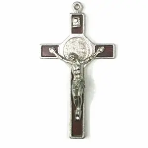 Custom wholesale metal crafts Christian religious accessories wooden cross with alloy metal jesus statue
