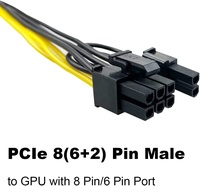 Amangny kabel ekstensi Ekspres PCI 6 Pin jantan ke 8 Pin (6 + 2) jantan PCIe kabel daya adaptor untuk aplikasi elektronik