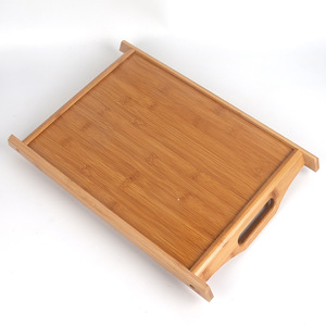 Plateau de service en bambou rectangulaire à double poignée, pour hôtel et restaurant, couleur carbonisée, design en bois massif - Product Image 2
