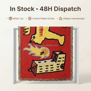 Manta Moderna de Jacquard Tejido Resistente con Diseño Gráfico, Arte Abstracto de Pájaros y Ciudad Estilo Grafiti, Estilo <span class=keywords><strong>Tapiz</strong></span>, Directo de Fábrica - Product Image 3