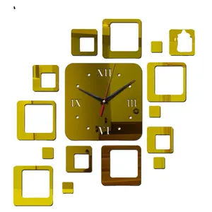 Preciser Qulilty European Personality Design 3D Square Mirror Wall Clock